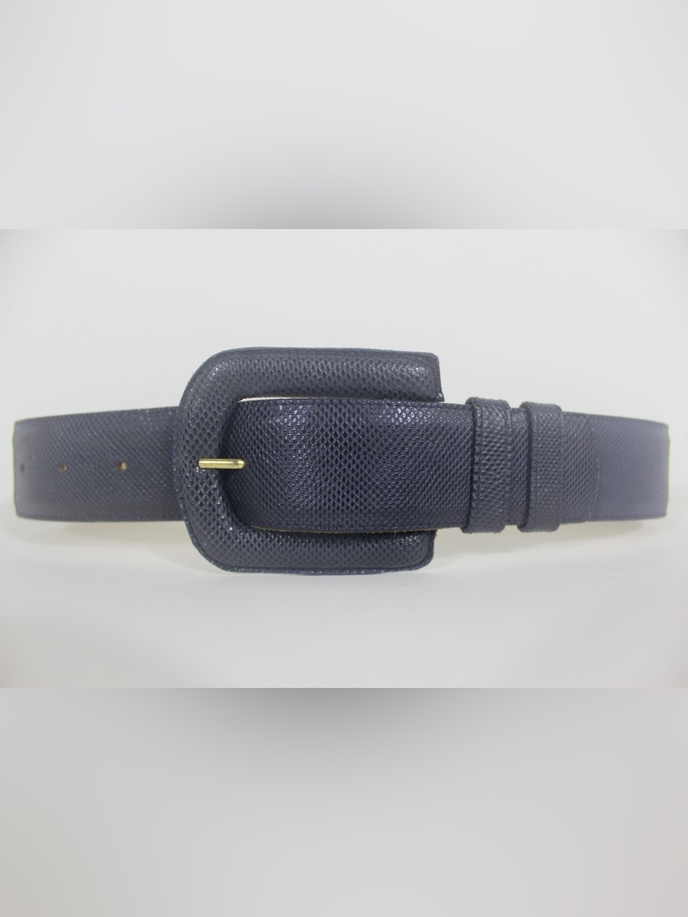 Blue Snake Skin Leather Belt with Self Covered Square Buckle Embossed XS